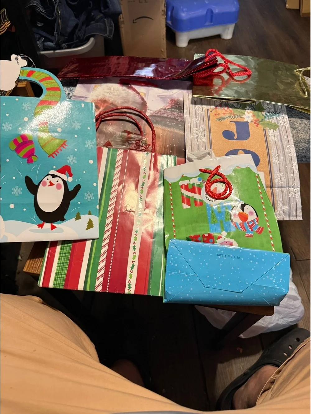 Set of 4 Christmas Holiday Gift Bags with Festive Designs